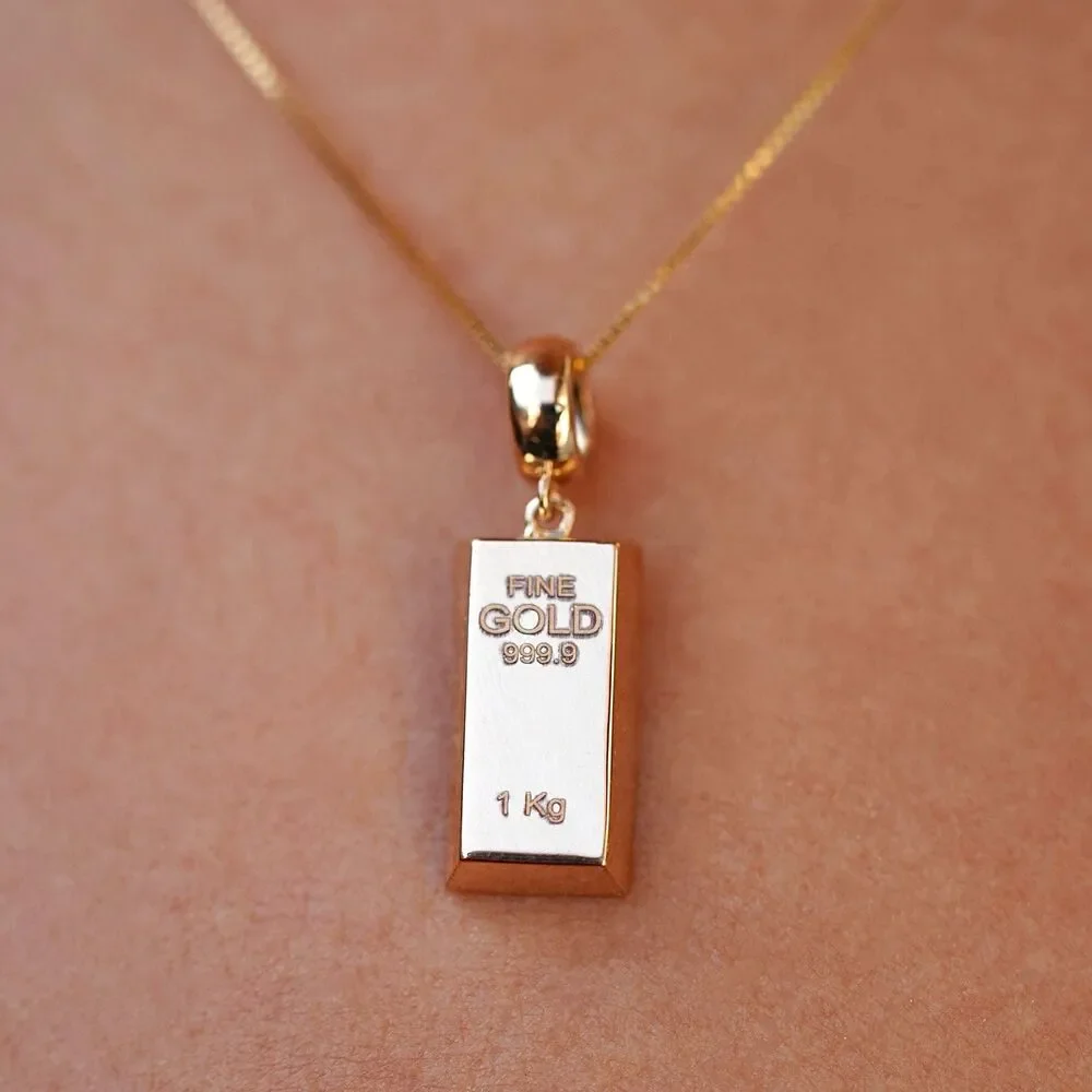 14K Yellow Gold Bar Charm Pendant | Minimalist Charm By Tehrani Jewelry